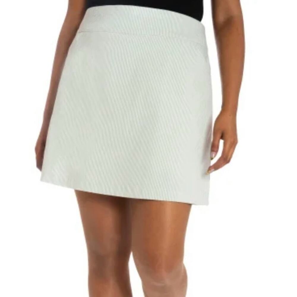High Waisted Mint Green and White Striped Skort Sporty Tennis Pockets, Size XL